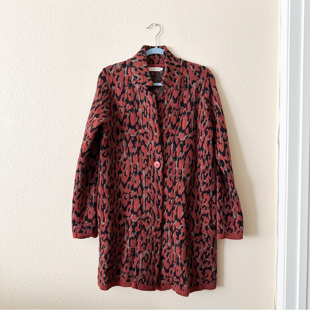 NEW! Wool Blend Animal Print Oversized Cardigan by A. IDA